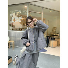 夹棉加厚长袖棉服外套卫衣女2025冬季新款半身长裙韩系时尚套装潮