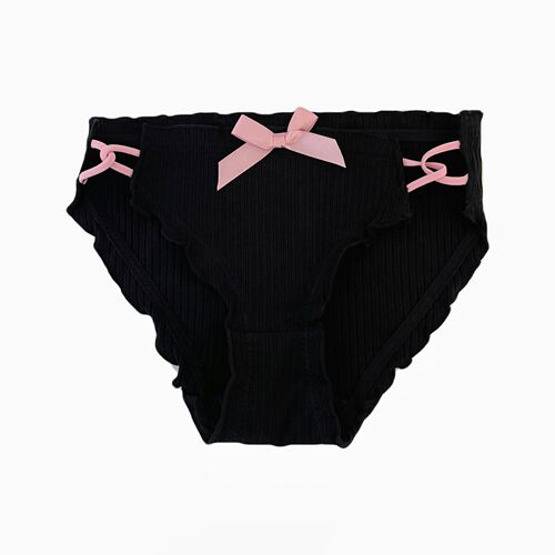 Black Pink Beauty~Sexy Pure Lust Style Cross Hollow Panties Women's Pure Cotton Crotch Mid-waist Girls' Strap Briefs