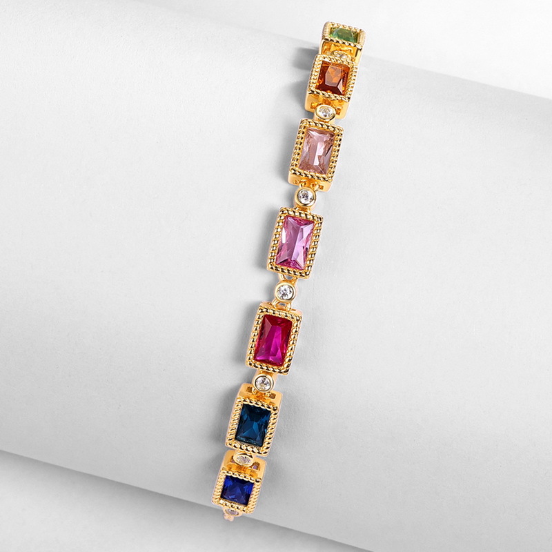 Nuevo estilo transfronterizo de moda de lujo ligero arco iris pulsera de circonio S925 plata chapada en oro con incrustaciones de joyas de varios colores regalos de vacaciones