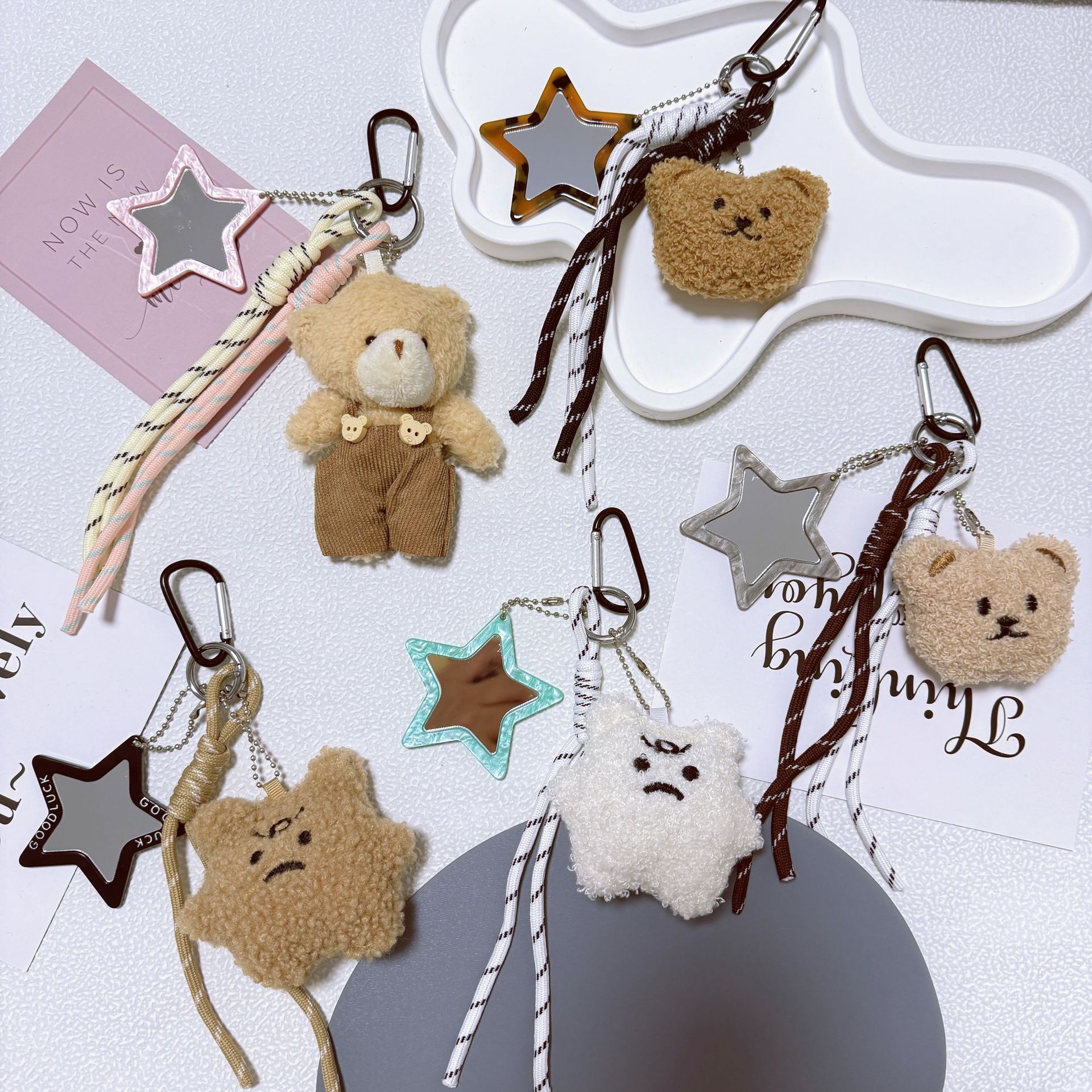 Pelusa dopamina diy Bears bolsos colgantes lindos caricaturas Bears béisbol llaveros Miu 系 colgantes de cuerda trenzada