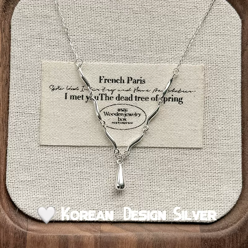 水滴波浪s925纯银项链女ins小众设计清冷风通勤气质高级感锁骨链