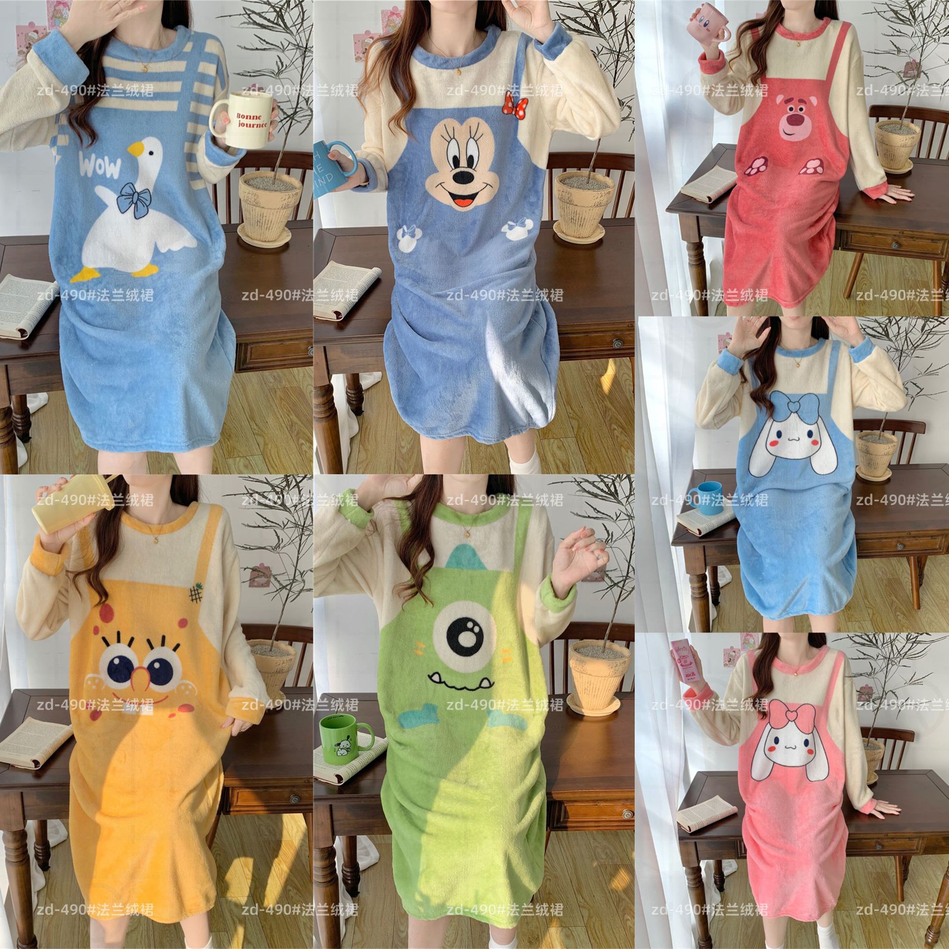 Pijamas de mujeres otoño invierno de franela lindo dibujo animado 2023 nuevo coral de lana gruesa falda cálida ropa para el hogar