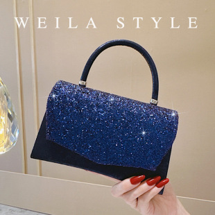 Sequin Royal Blue Handbag Small Square Bag Bride Wedding Bridesmaid Evening Bag Chain Bag Crossbody Banquet Women's Bag
