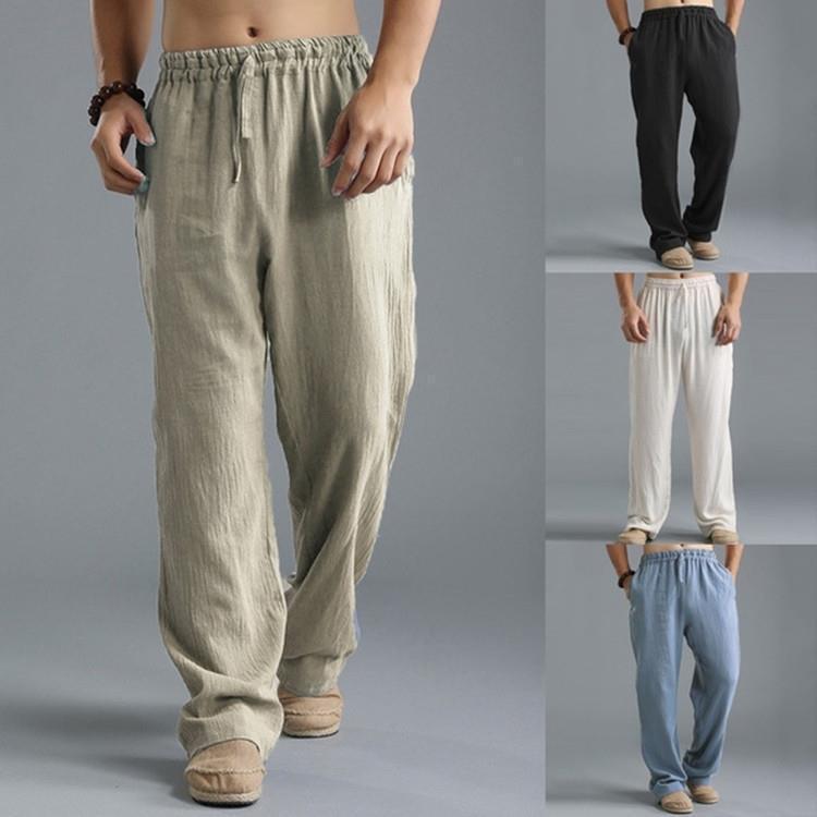 Cross-Border Men's Large Size Loose Casual Trousers Linen Breathable Straight Trousers Men's Summer Beach Thin Trousers Men