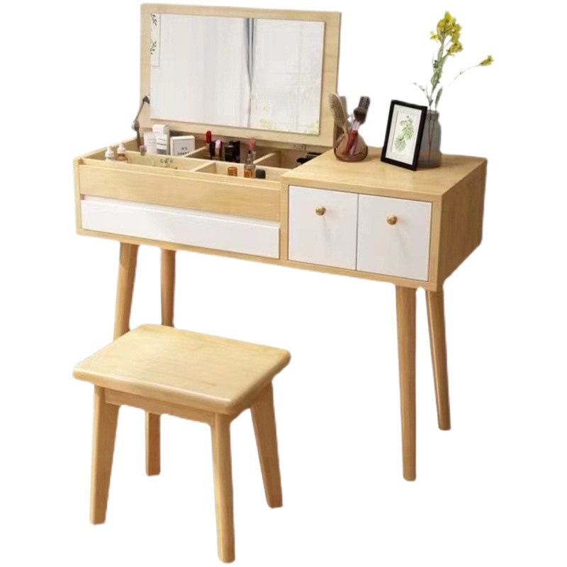 Tocador nórdico de madera maciza para alquiler de dormitorio, tocador estrecho multifuncional, nuevo tocador moderno