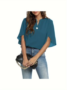 Y 12812 Elegant Casual V Neck Chiffon Blouse ���ż�ɫ�r��