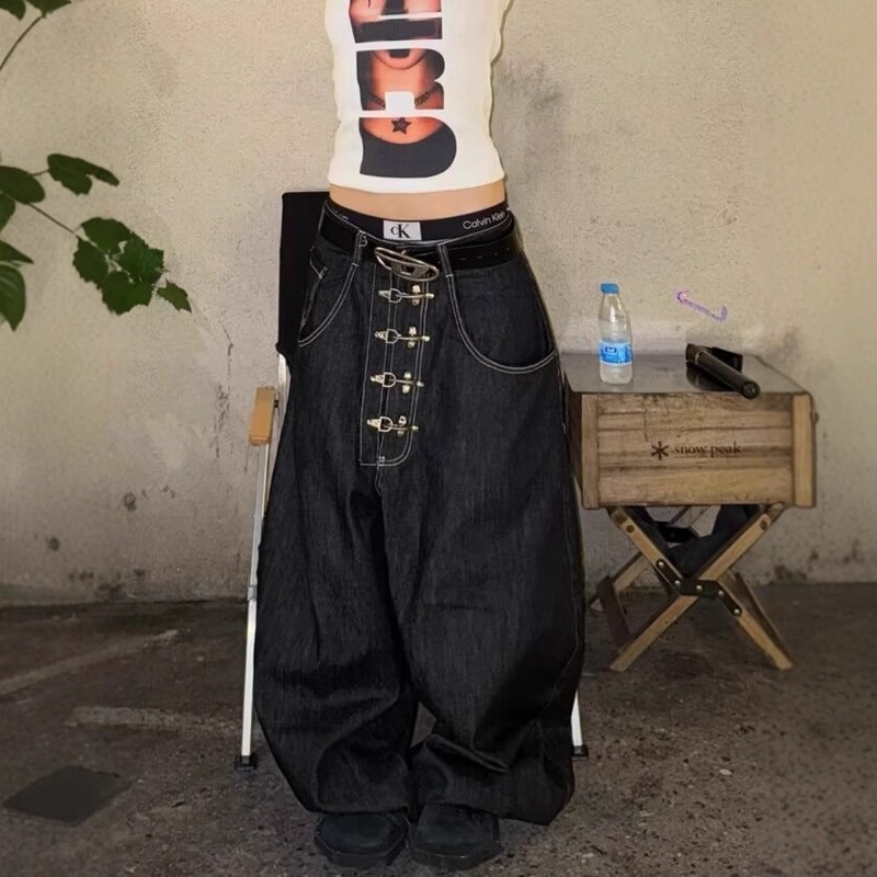 American Retro Wide-Leg Jeans for Women, Versatile with Visible Stitching, Unique Cut, Multiple Pockets, Curved Silhouette, Floor-Length Pants for Both Men and Women American Retro Wide-Leg Jeans for Women, Versatile with Visible Stitching, Unique Cut, Multiple Pockets, Curved Silhouette, Floor-Length Pants for Both Men and Women