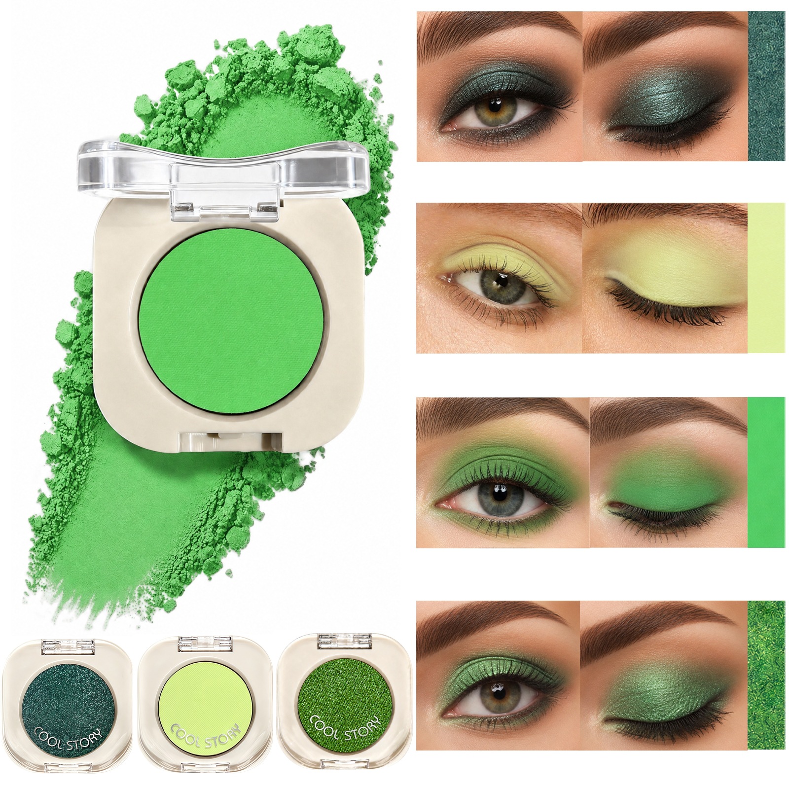 Cool Story Avocado Single Color Eyeshadow Matte Fine Shimmer Green Single Color Palette Stage Makeup Waterproof and Color-Rich