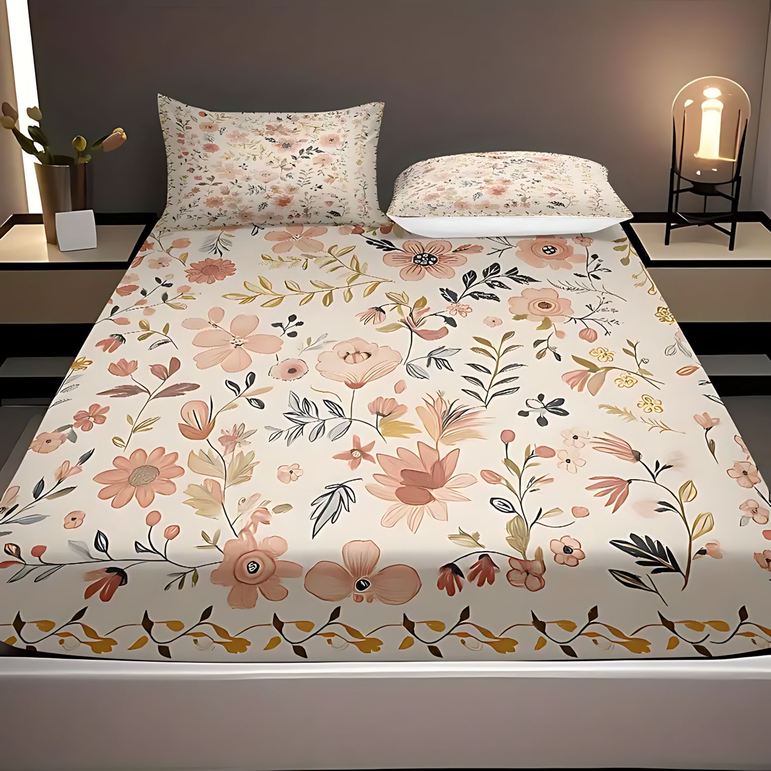 TEMU / JIT Patrón de flores trituradas transfronterizas 3D impresión digital cama molida Kasama colchón conjunto de ropa de cama