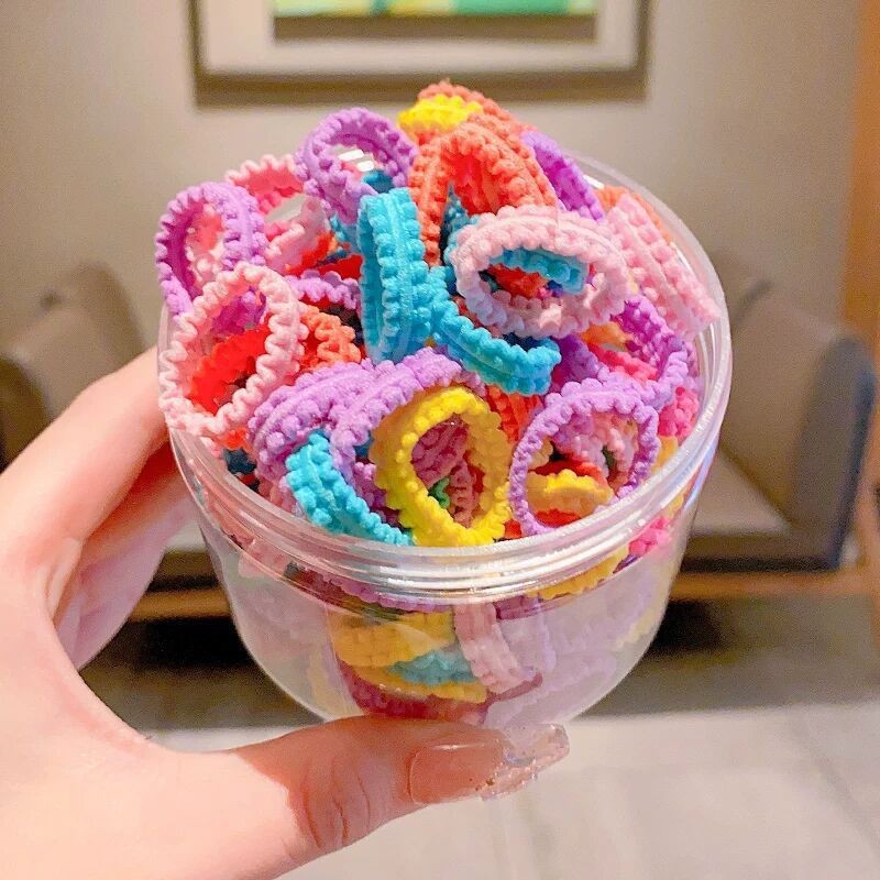 50個パック〜レースの缶詰子供用親指リング、新しいスタイルの女の子用ポニーテールヘアアクセサリー、髪を傷つけない小さなゴムバンド|undefined