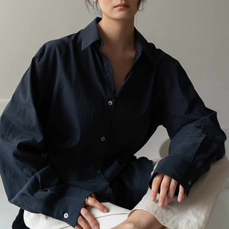 [Clearance Sale] High-End Lyocell Cotton Long Sleeve Shirt with Simple Turn-Down Collar for Women, Premium Commuter Blouse