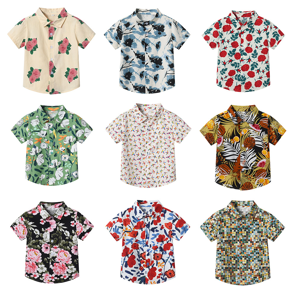 Camisa de flores retro hawaiana Camisa de estilo de moda de manga corta para niños y niñas Camisa casual suelta de playa para niños de verano