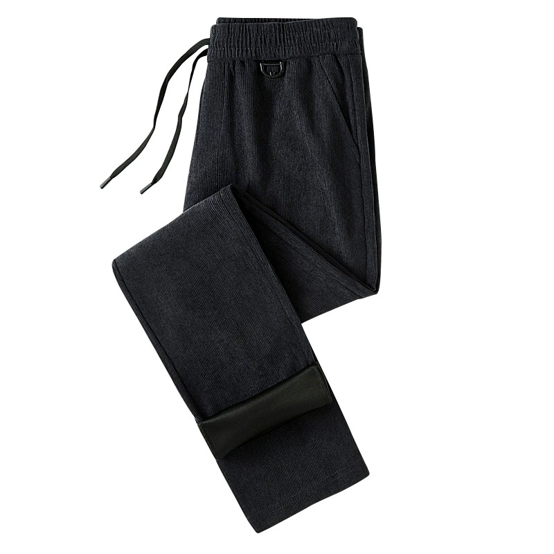 Модные вельбо Corduroy флис демисезонные брюки для отдыха, свободный прямой крой, на эластичной ленте, для среднего возраста