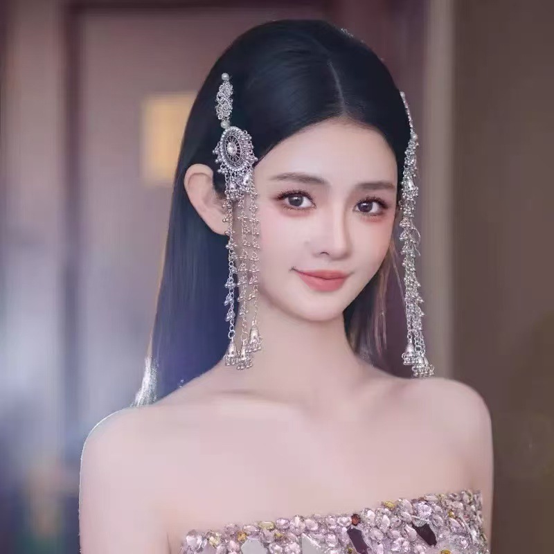 民族风治愈系闪钻珍珠名族风前额流苏边夹女个性刘海夹发卡发饰|undefined