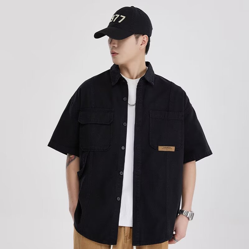 2025 Summer New Retro Japanese Washed Workwear Short-Sleeve Shirt Men's Trendy Loose Casual Shirt Jacket