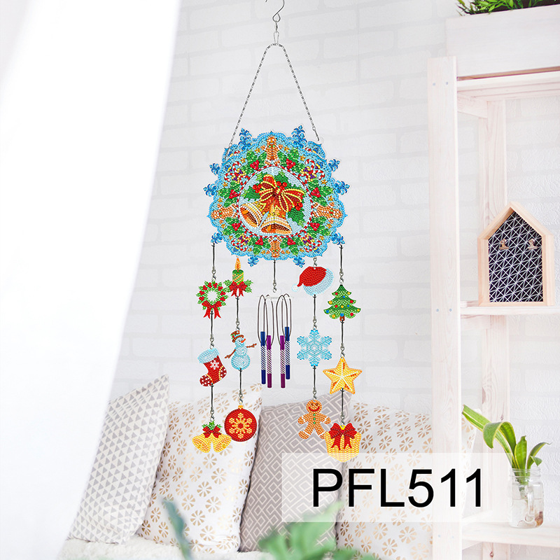 Fábrica directa pintura de diamantes alrededor de flores y pájaros dibujos animados colgando placa decorativa campana de viento transfronteriza atrapadora de sueños decoración interior de pintura de diamantes