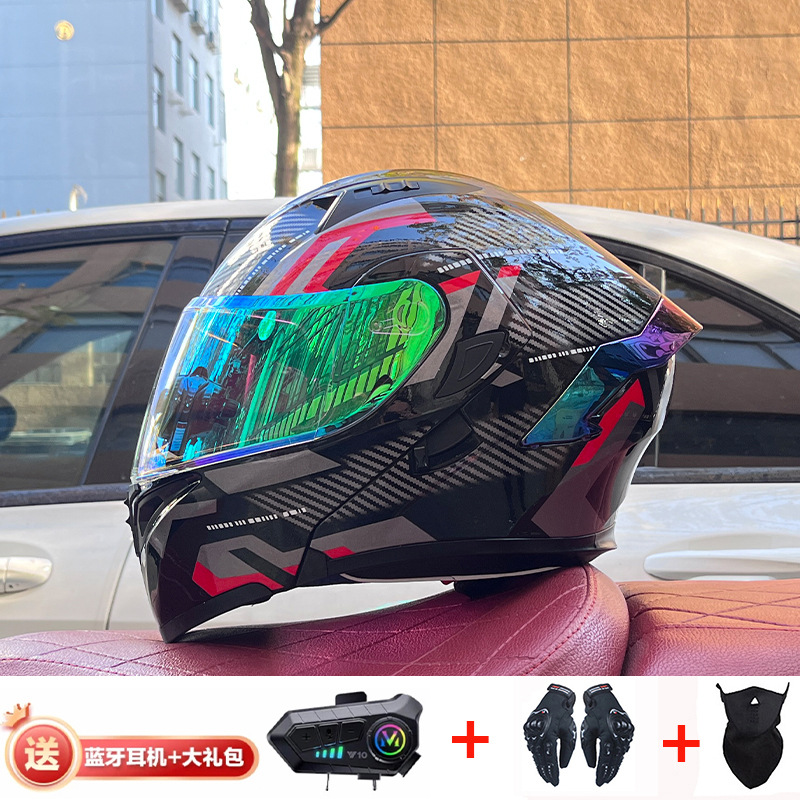 Casco de exposición Orz para hombres y mujeres invierno Doble espejo coche eléctrico semi-Casco completo cola de color coche deportivo ranura Bluetooth cuatro estaciones casco