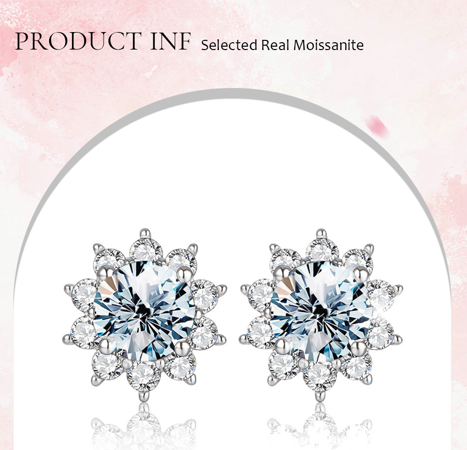 1 Pair Elegant Lady Flower Plating Inlay Sterling Silver Moissanite Ear Studs display picture 1