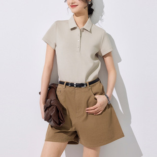 French-Style Niche Oatmeal-Colored Short-Sleeve Polo Shirt for Women, New Summer Petite High-End Regular Shoulder Versatile T-Shirt Top