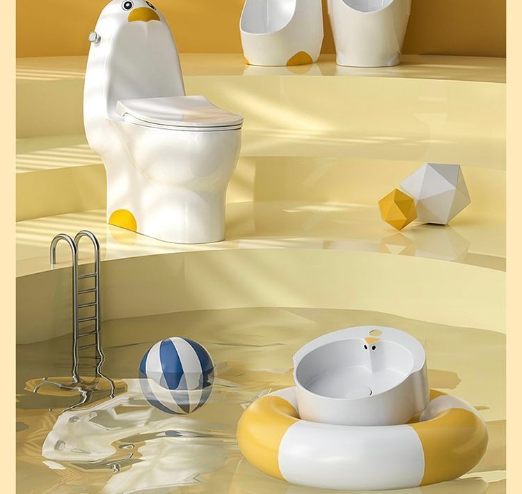 Kindergarten children's colored ceramic penguin squat toilet, boy urinal, urine bag, washbasin, washbasin platform undefined