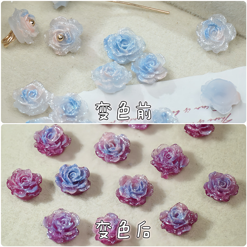 穴のない細いキラキラの柔らかいゴムの花の光はバラの花の片面の彫刻のdiyの手作りの数珠のネイルの携帯電話のケースの材料を変えます。