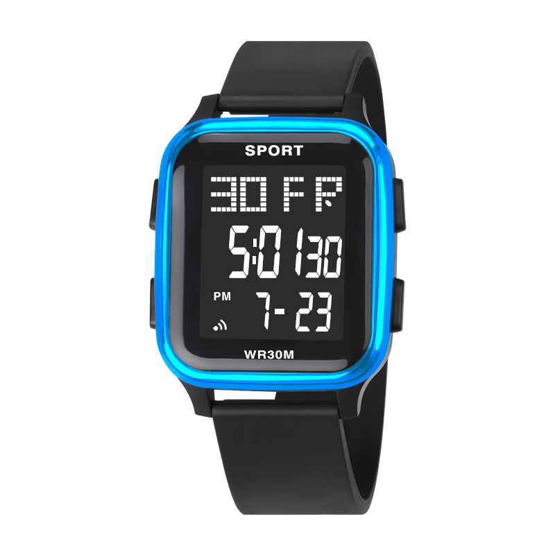 Reloj electrónico deportivo al aire libre cuadrado de moda, cronógrafo luminoso multifuncional, fabricante de relojes electrónicos de moda para estudiantes al por mayor