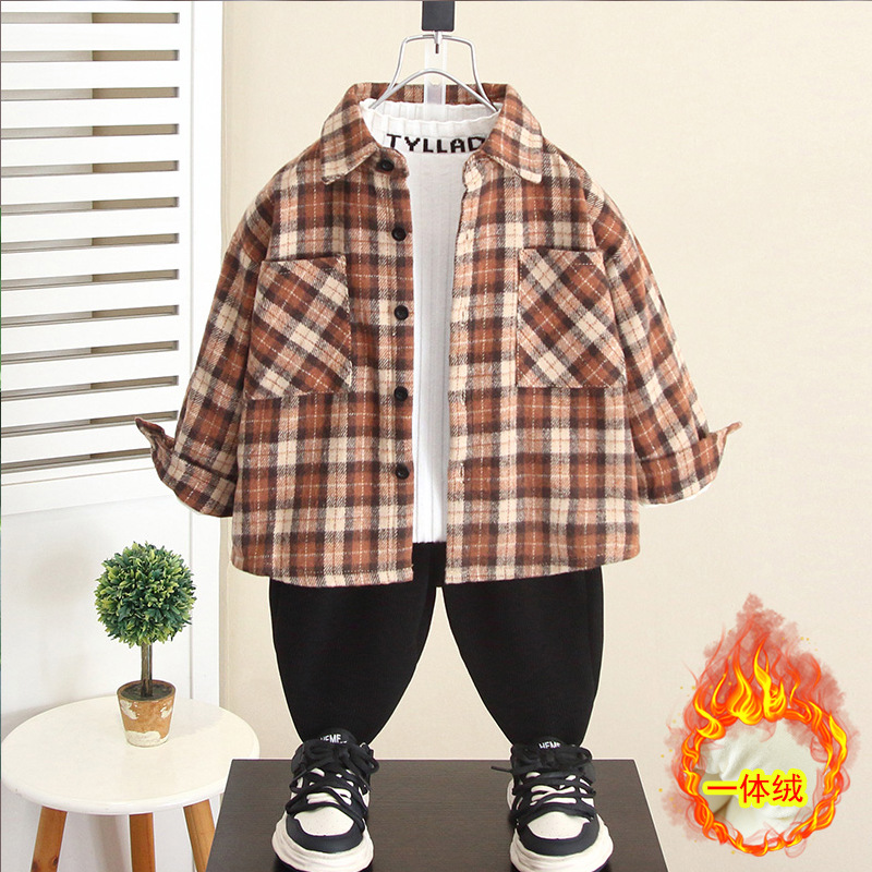 6579 Camisa de terciopelo para niños modelos de otoño e invierno 2024 nuevos tops gruesos de invierno para niños chaqueta coreana para bebés de moda