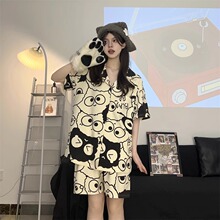 夏天新款仿棉日系韩版女士睡衣女夏季卡通短袖短裤家居服套装薄款