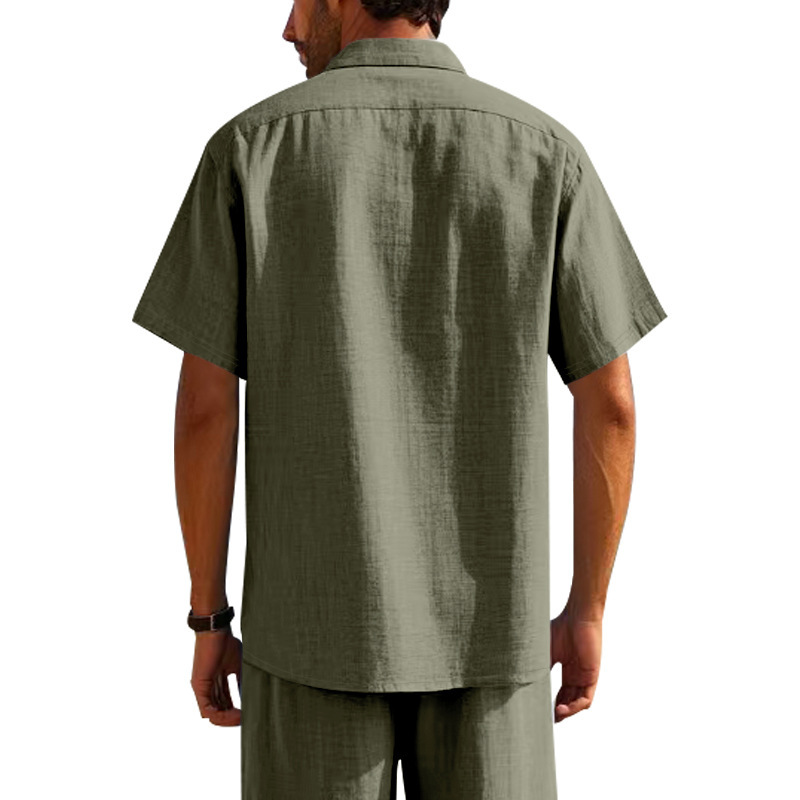 T-shirt homme en lin à col chemise manches courtes ample_voghion.com