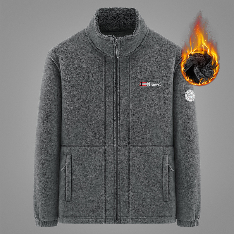 Live Broadcast Outdoor Fleece Jacket for Men, Cold-Proof, Large Size, Loose, Autumn and Winter Warm Polar Fleece Jacket, Trendy 9827A