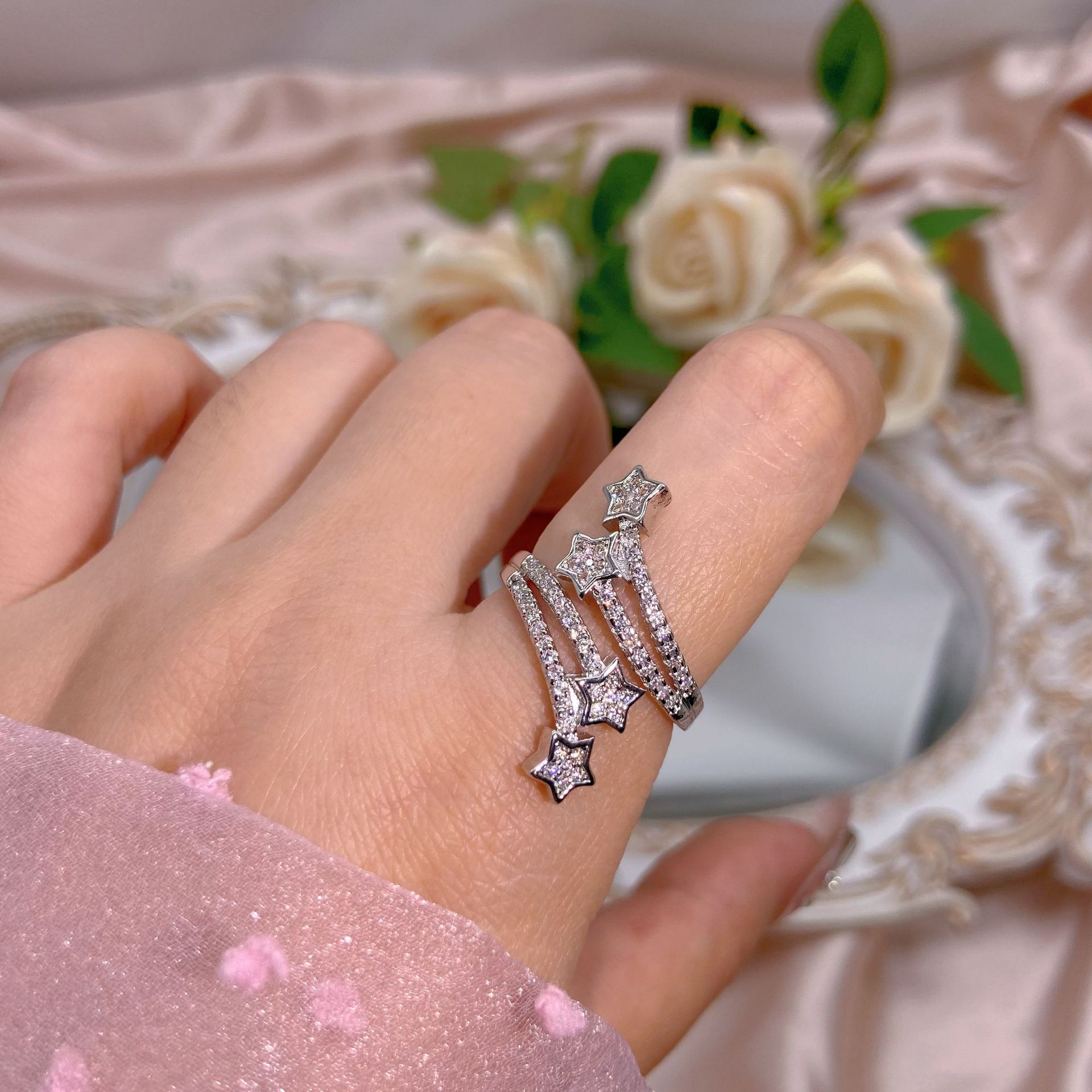 Heart Shape, Flower, Bow Knot Pattern Women's Gender Basic Heart Shape Flower Bow Knot Copper Inlay Zircon Open Rings
