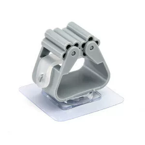 No-Drill Mop Holder Wall Hook, no-trace PP+TPR mop clip, compact 6×4×2.5 cm