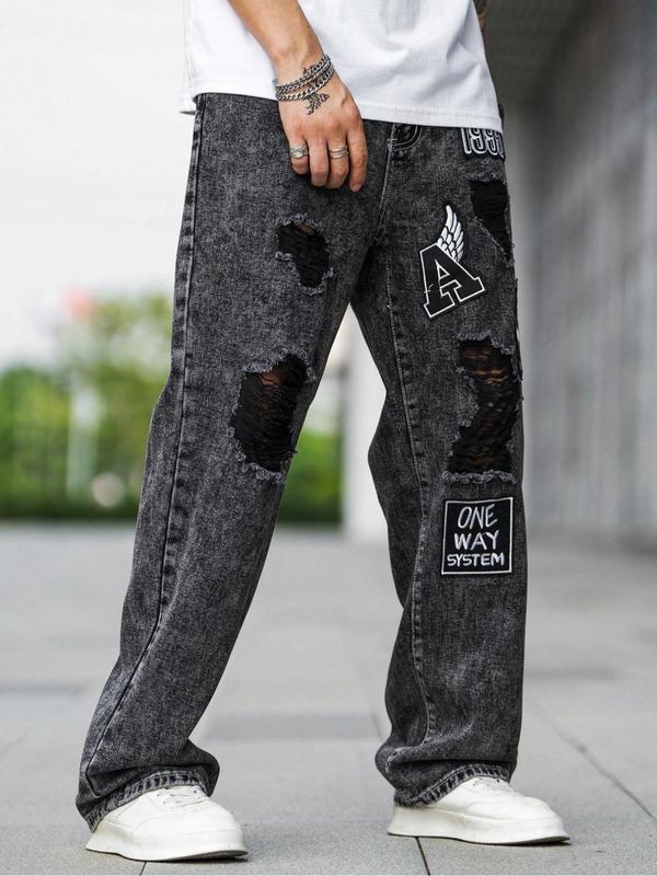 Men's Ripped Straight Leg Jeans Casual Comfy Denim Trousers|undefined
