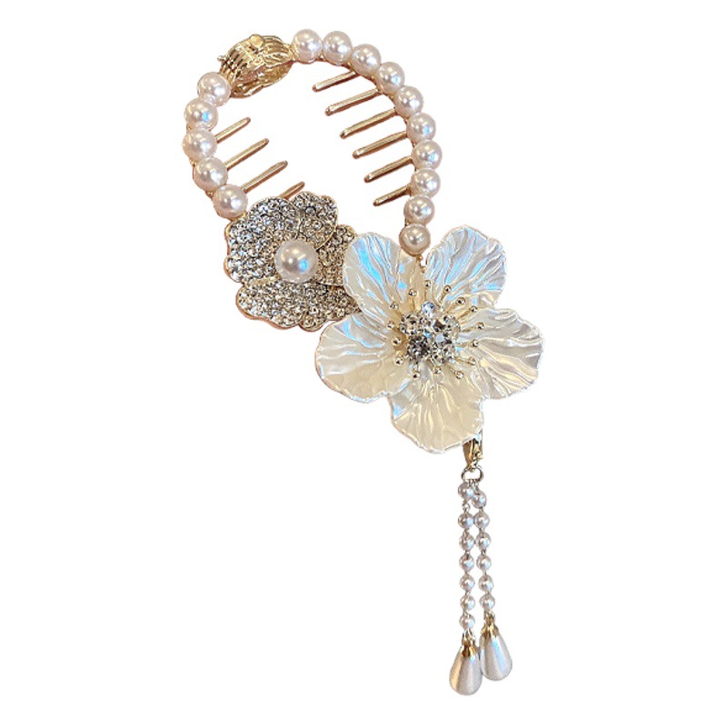 Borla perla flor horquilla espalda Cabeza updo pelo clip femenino alto sentido bola cabeza accesorios para el cabello 2022 nuevo