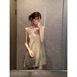 法式轻奢蕾丝花边睡衣女款夏季新款冰丝吊带睡裙家居服连衣裙大码