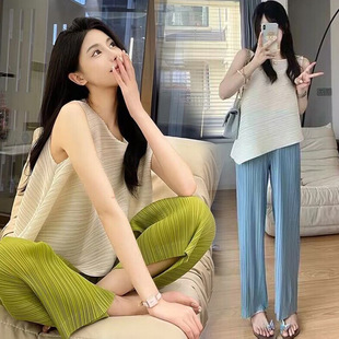 2024 Maternity Loose Pleated Pants New Summer Thin Pleated Drape High Waist Straight-Leg Leg Wide Leg Belly Support Pants