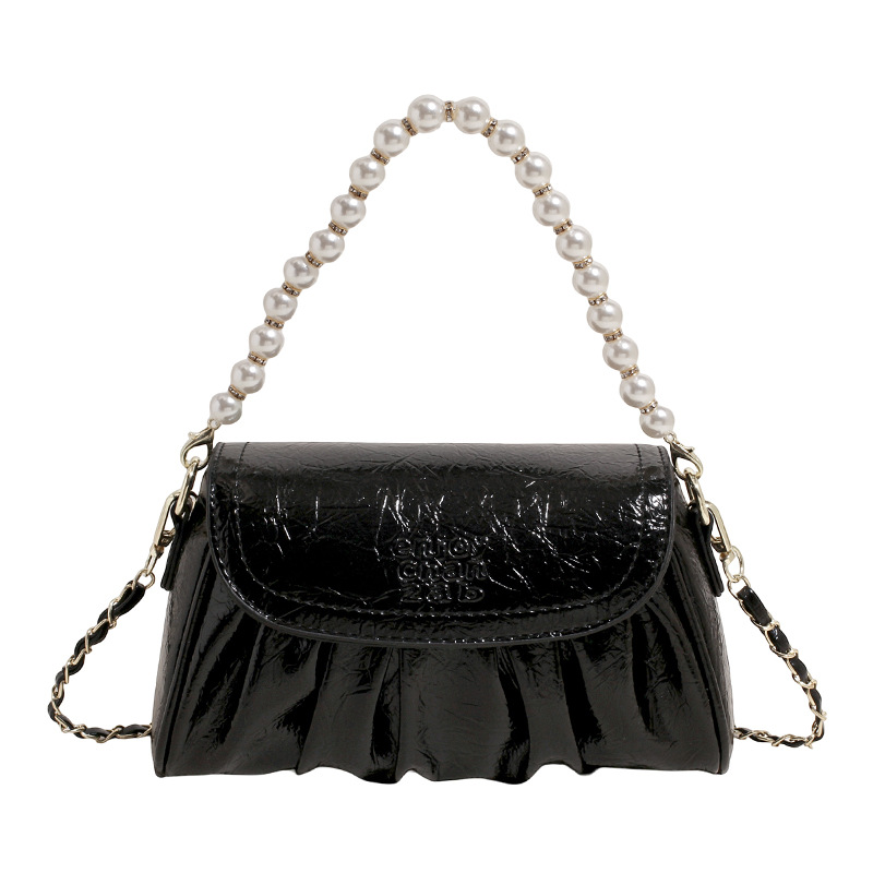 Bolso de alta calidad con textura 2025 verano nuevo estilo bolso femenino patrón de agarre de mano plisado bolso de hombro con cadena de cuentas bolso de mensajero