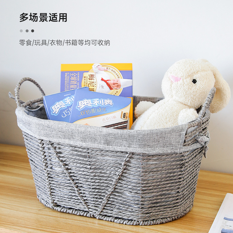 Cesta de almacenamiento tejida creativa, sala de estar, artículos diversos, cesta de almacenamiento por control remoto, cesta de ropa de mimbre tejida con paja, cesta de almacenamiento de juguetes