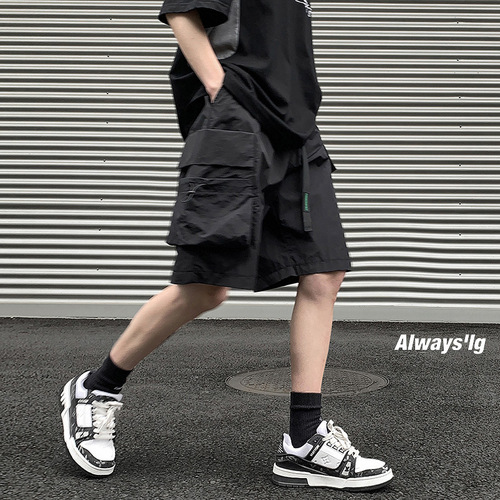 Workwear shorts for men, summer large size, American street fashion, trendy functional thin, quick-drying wide-leg casual five-peg pants