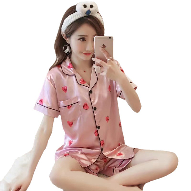 Pijama de Seda Helada para Mujer, Manga Corta, Dibujos Animados, Hogar, Transfronterizo