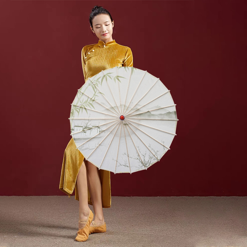 Antique Oil Paper Umbrella, Elegant Ink Chinese Style Decorative Umbrella, Green Bamboo Plum Blossom Antique Oil Paper Umbrella, Elegant Ink Chinese Style Decorative Umbrella, Green Bamboo Plum Blossom