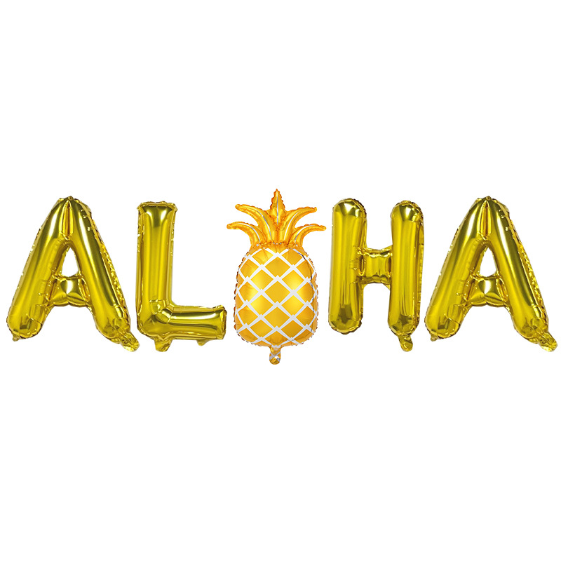 Globo de aluminio con diseño de cactus, cocotero y piña, empaquetado individualmente, para fiestas de verano en Hawái, ALOHA