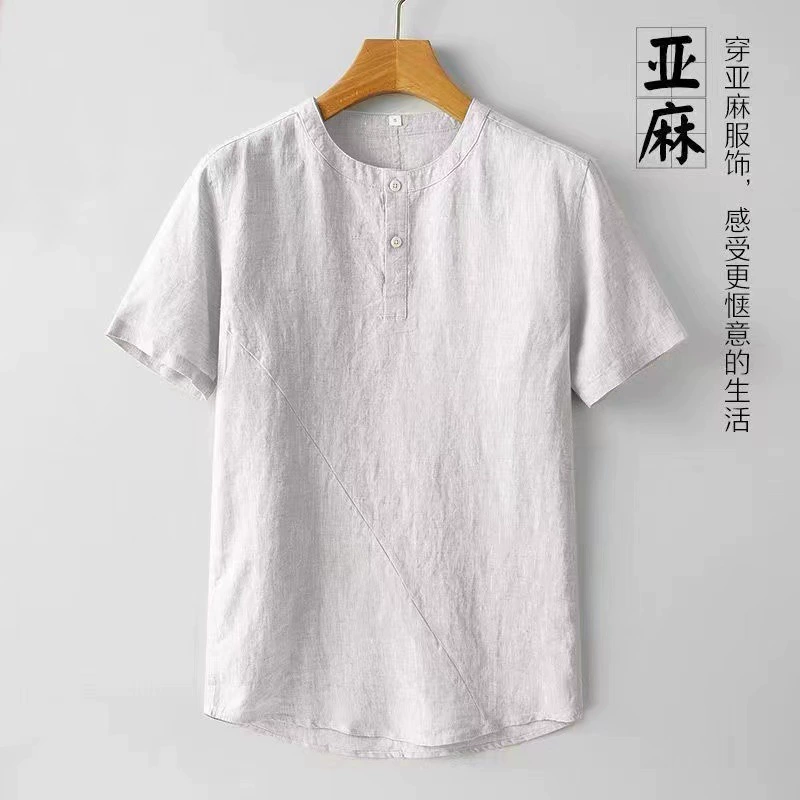 2024 свежая льняная футболка с короткими рукавами мужская с круглым вырезом
