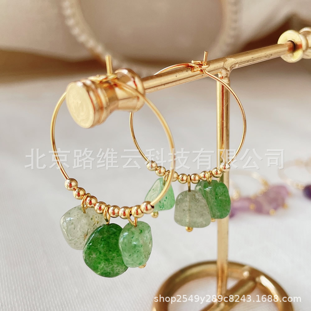 Europa y los Estados Unidos semipreciosa natural cristal lingüizo pendientes de perla amatista irregular pendientes de acero de titanio pendientes de acero mujeres