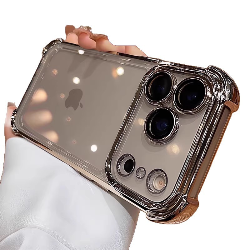 适用iphone17promax手机壳电镀四角防摔透明苹果16全包镜头膜软套|undefined