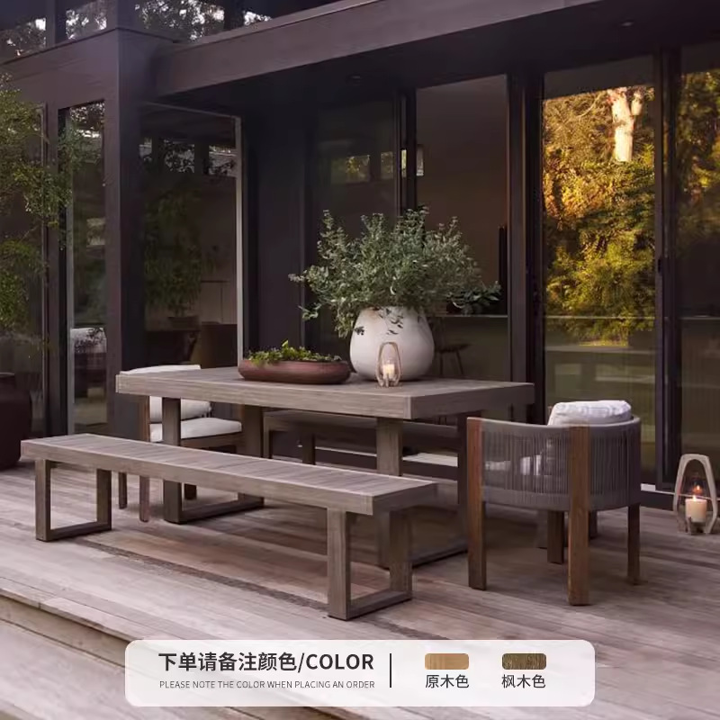 Mesa y silla de teca al aire libre jardín al aire libre patio ocio madera maciza impermeable y protector solar nórdico silla de ratana muebles combinados