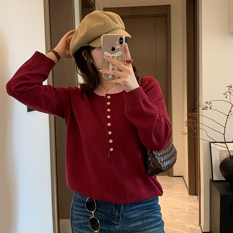 Shuangtian 2026 Autumn New Plus-Size Women's Clothing 100kg Plus-Size Casual Color-Block Crew Neck Knit Sweater F621