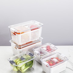家庭用食品グレードのキッチン冷蔵庫収納ボックス分割排水バスケット野菜室冷凍野菜収納ボックス