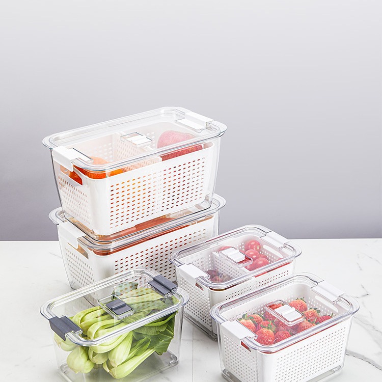 Household Food-Grade Kitchen Refrigerator Storage Box Separated Drain Basket Crisper Frozen Vegetable Storage Box
