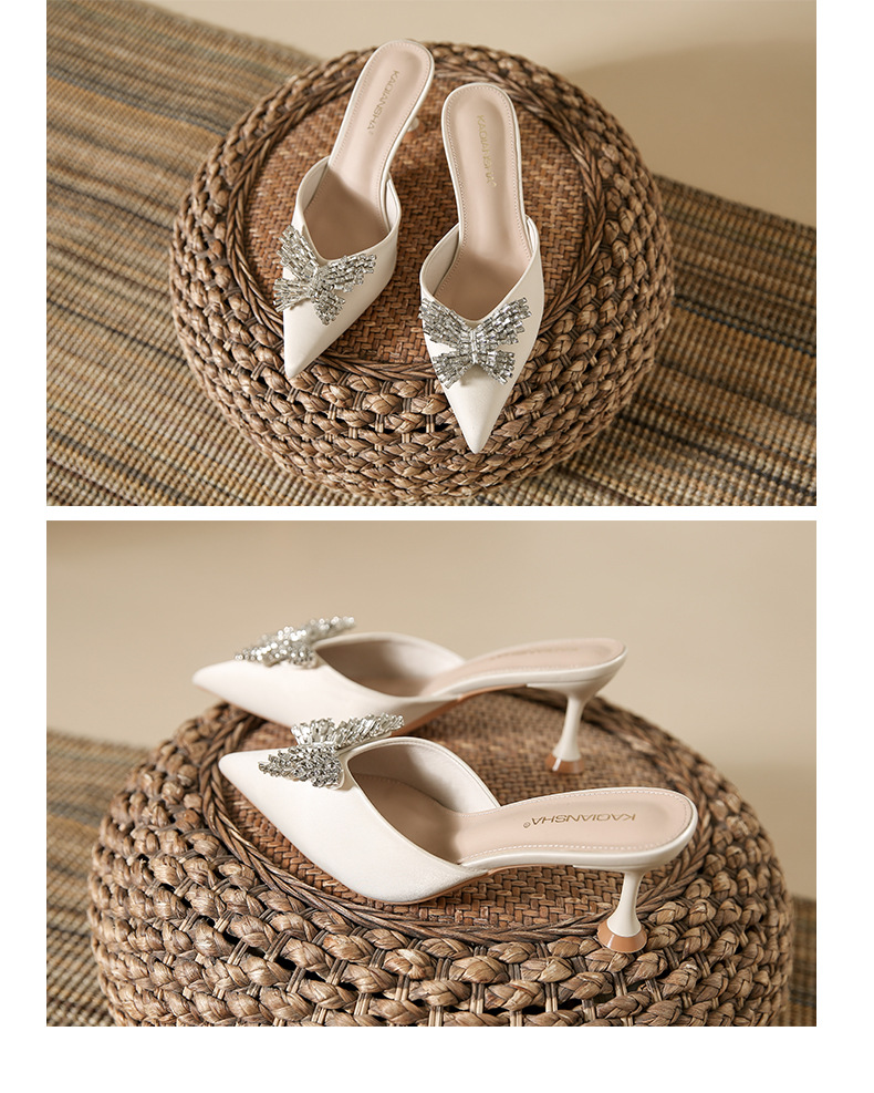 2023 Summer New Pointed Toe Stiletto Sandals Women's Shoes Rhinestone Baotou slippers high-heeled women's sandals and slippers half drag_voghion.com